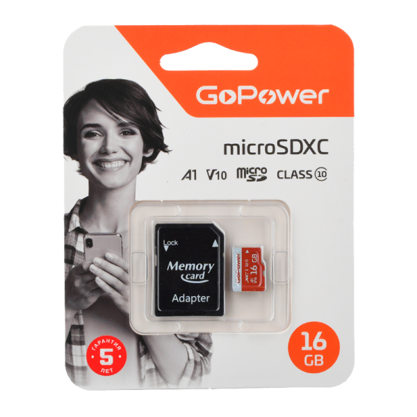 16Gb Карта памяти GoPower microSD UHS-1 U3 10 class+SD адаптер - интернет-магазин Сотомикс в Шексне