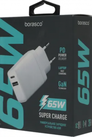 СЗУ-адаптер BoraSCO USB-A + Type C PD+QC 65W белое (52584) - интернет-магазин Сотомикс в Шексне