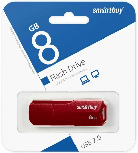 Флэш-память Smartbuy Clue Series USB 2.0 8Gb Burgundy - интернет-магазин Сотомикс в Шексне