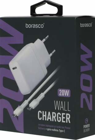 СЗУ BoraSCO PD 20W + Дата Кабель Type-C - Type-C 3A 65W 1m белое (50635) - интернет-магазин Сотомикс в Шексне