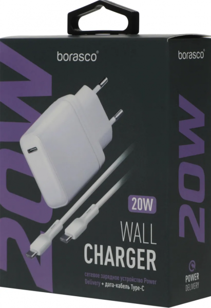 СЗУ BoraSCO PD 20W + Дата Кабель Type-C - Type-C 3A 65W 1m белое (50635) - интернет-магазин Сотомикс в Шексне