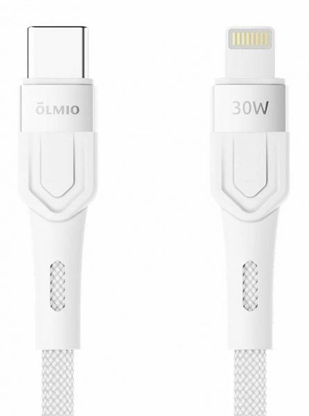 Дата Кабель Olmio Bolt Type-С - Lightning 1,2m 30W PD текстильная оплетка, белый (041708) - интернет-магазин Сотомикс в Шексне