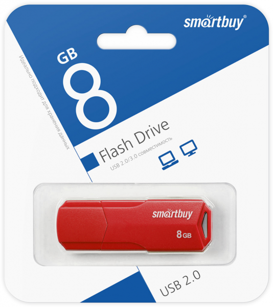 Флэш-память Smartbuy Clue Series USB 2.0 8Gb Red - интернет-магазин Сотомикс в Шексне