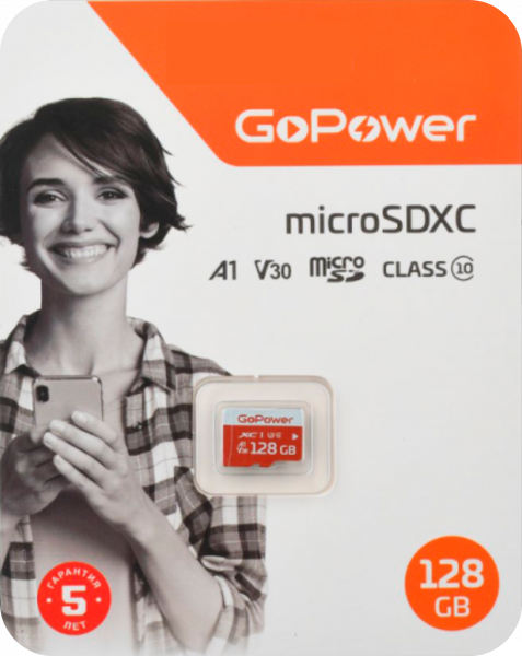 128Gb Карта памяти GoPower micro SD Pro UHS-I U3 V30 - интернет-магазин Сотомикс в Шексне