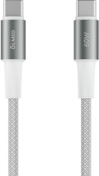 Дата Кабель Olmio Master Type-C-Type-C 60W 1.2m тканевая оплетка белый (041713) - интернет-магазин Сотомикс в Шексне
