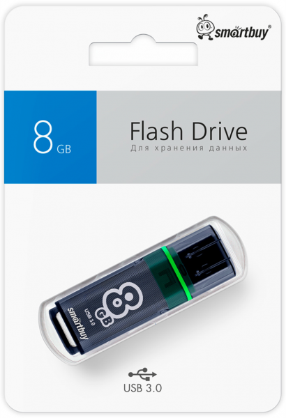 Флэш-память Smartbuy Glossy Series USB 3.0 8Gb Dark Grey - интернет-магазин Сотомикс в Шексне