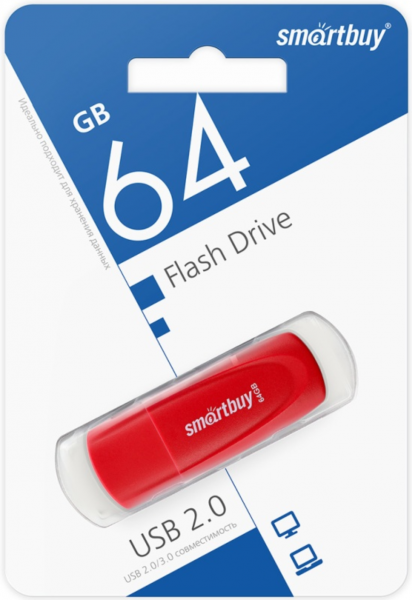 Флэш-память Smartbuy Scout Series USB 2.0 64Gb Red - интернет-магазин Сотомикс в Шексне