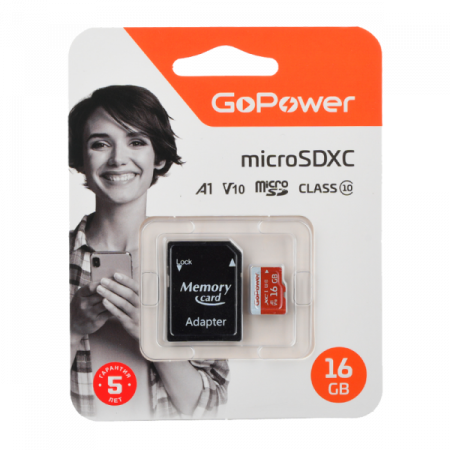 16Gb Карта памяти GoPower microSD UHS-1 U3 10 class+SD адаптер - интернет-магазин Сотомикс в Шексне