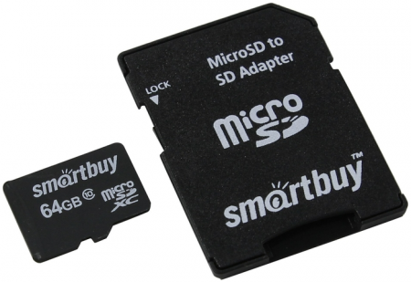 64Gb Карта памяти Smartbuy microSD (10 class)+SD адаптером - интернет-магазин Сотомикс в Шексне
