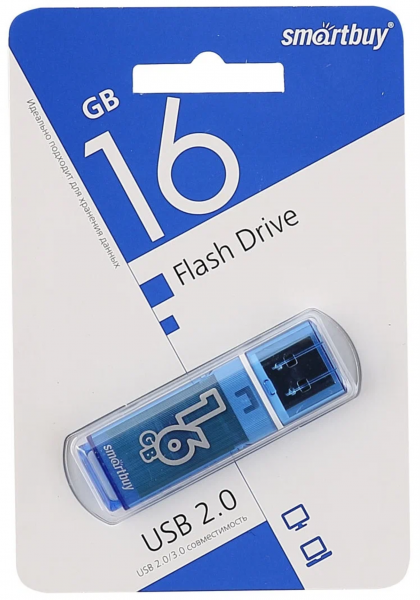 Флэш-память Smartbuy Glossy Series USB 2.0 16Gb Blue - интернет-магазин Сотомикс в Шексне