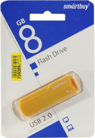 Флэш-память Smartbuy Clue Series USB 2.0 8Gb Yellow - интернет-магазин Сотомикс в Шексне