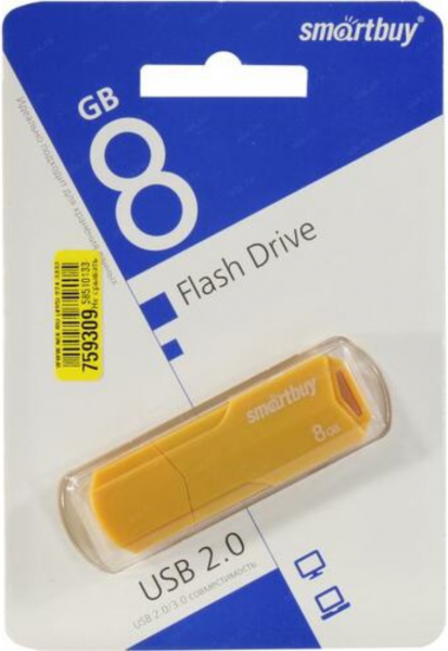 Флэш-память Smartbuy Clue Series USB 2.0 8Gb Yellow - интернет-магазин Сотомикс в Шексне