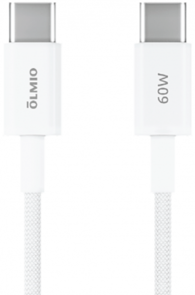 Дата Кабель Olmio Simple Type-C-Type-C 60W 1.2m тканевая оплетка белый (041711) - интернет-магазин Сотомикс в Шексне